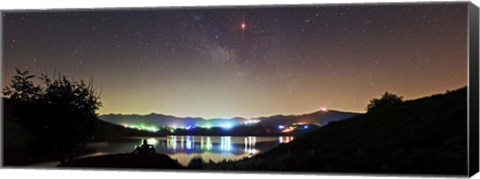 Framed Lunar eclipse and Milky Way above Taleqan Lake, Iran Print