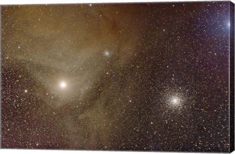 Framed Messier 4 and NGC 6144 globular clusters with Antares, a red supergiant star Print