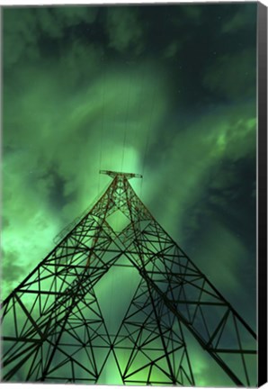 Framed Powerlines and aurora borealis, Tjeldsundet, Norway Print