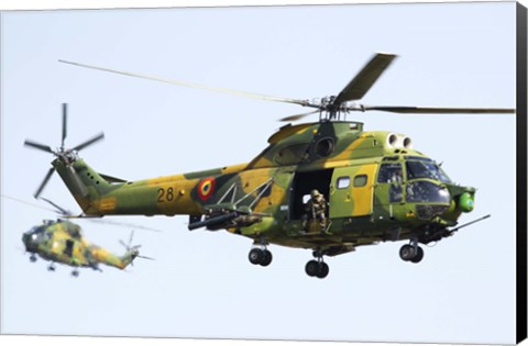 Framed Romanian Air Force IAR-330L SOCAT helicopters Print