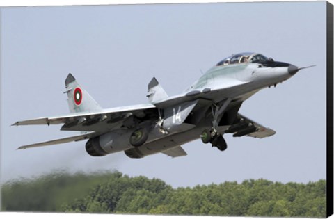 Framed Bulgarian Air Force MiG-29UB taking off from Graf Ignatievo Air Base Print