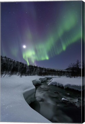 Framed Aurora Borealis over the Blafjellelva River in Troms County, Norway Print