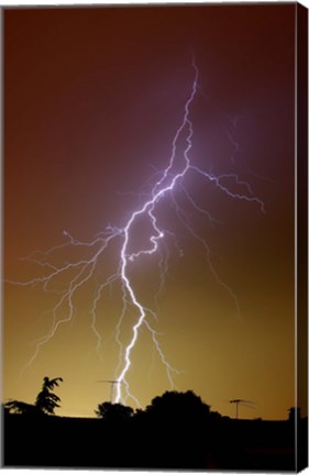 Framed bright bolt of lightning at the suburbs of Buenos Aires, Argentina Print