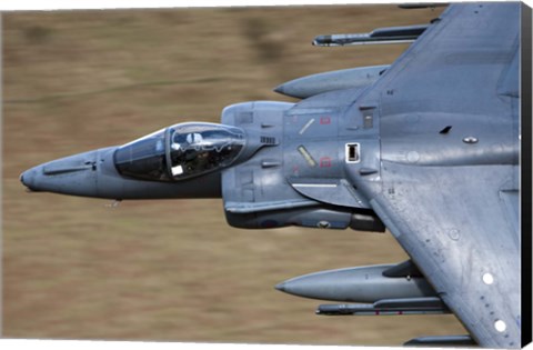 Framed Front section of a Royal Air Force Harrier GR9 flying low over North Wales Print