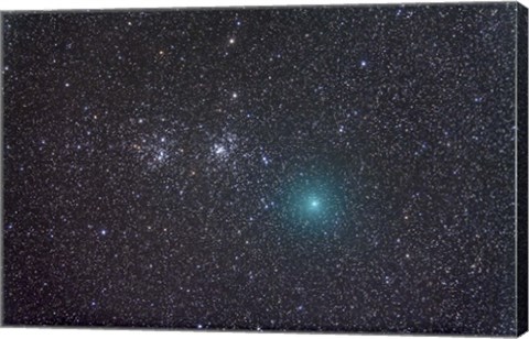 Framed Comet Hartley 2 as it approaches the Double Cluster in Perseus Print