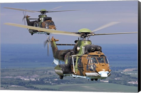 Framed Eurocopter AS532 Cougar helicopters in flight over Bulgaria Print