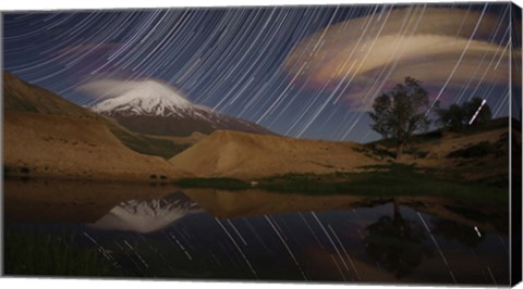 Framed Star trails above Mount Damavand, Iran Print