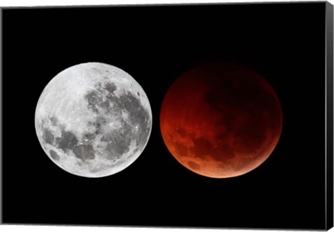 Framed composite showing the moon before the eclipse and during totality phase Print