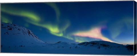 Framed Panoramic view of the Aurora Borealis over Skittendalen Valley, Troms County, Norway Print