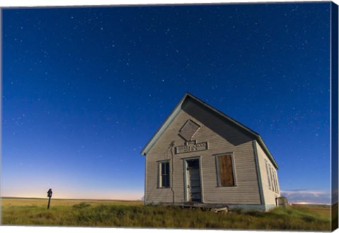 Framed 1909 Liberty School on the Canadian Prarie in moonlight with Big Dipper Print