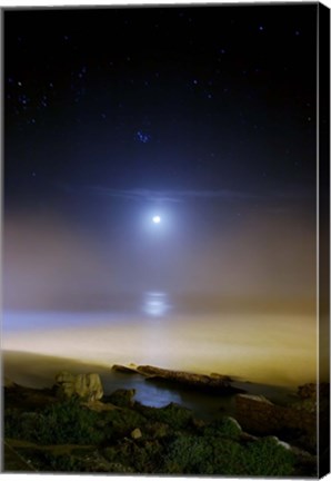 Framed Moonset over the sea with Pleiades (M45) cluster Print