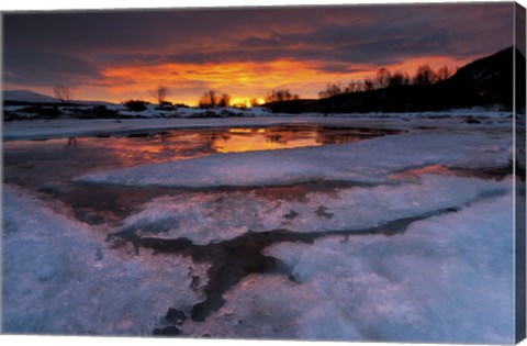 Framed fiery sunrise over Lavangsfjord, Troms, Norway Print