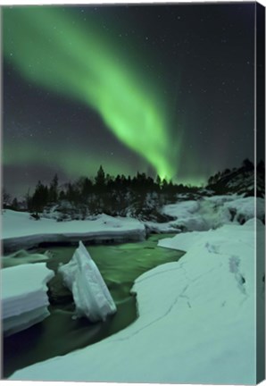 Framed Aurora Borealis over a frozen Tennevik River, Troms, Norway Print