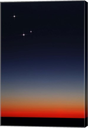 Framed Venus, Mercury and Mars above the glowing horizon at dawn Print