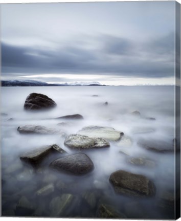 Framed Long exposure scene of rocks in Vaagsfjorden fjord, Norway Print