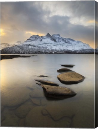 Framed Novatinden Mountain and Skoddeberg Lake in Troms County, Norway Print