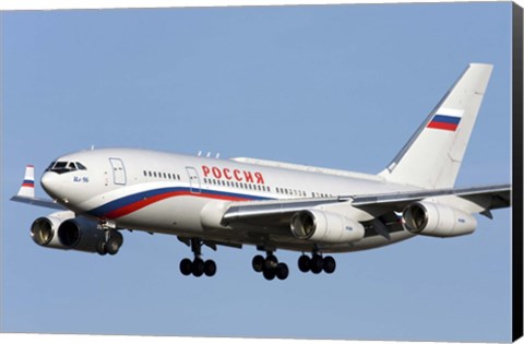 Framed Ilyushin Il-96 airliner prepares for landing Print