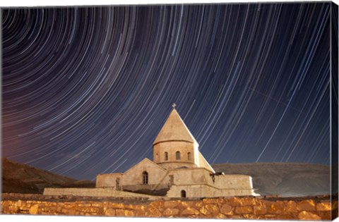 Framed Star trails above Saint Thaddeus Monastery, Iran Print