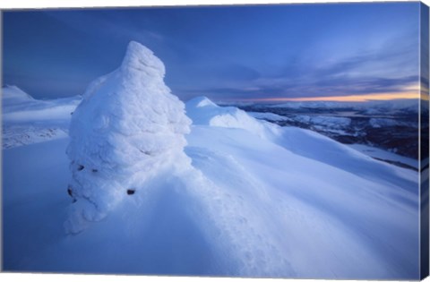 Framed Sunset on the summit Toviktinden Mountain, Norway Print