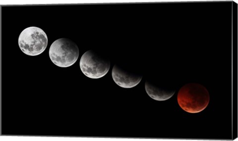 Framed composite showing different stages of the 2010 solstice total moon eclipse Print