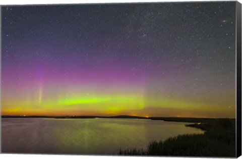 Framed faint aurora over Crawling Lake reservoir, Bassano, Alberta, Canada Print