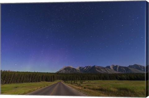 Framed Northern autumn constellations rising over a road in Banff National Park, Canada Print