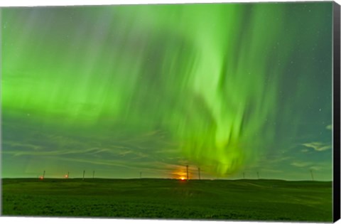 Framed northern lights as seen from the Wintering Hills Wind Farm, Alberta, Canada Print