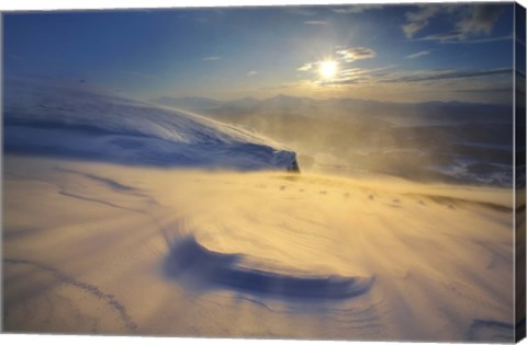 Framed blizzard on Toviktinden Mountain in Troms County, Norway Print