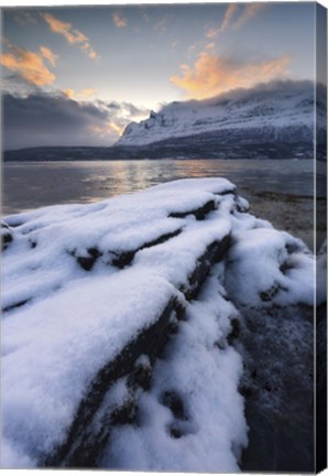 Framed cold morning in Grovfjorden, Troms County, Norway Print