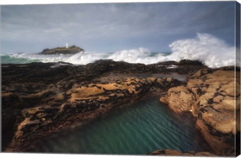 Framed Godrevy Lighthouse in Cornwall, England Print