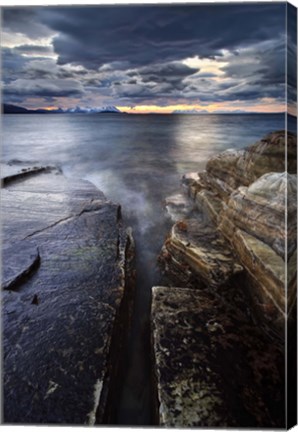 Framed Midnight Sun over Vagsfjorden in Troms County, Norway Print