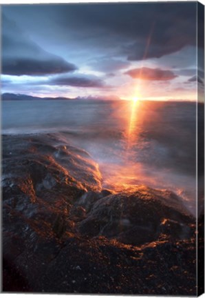 Framed Midnight Sun over Vagsfjorden, Skanland, Troms County, Norway Print