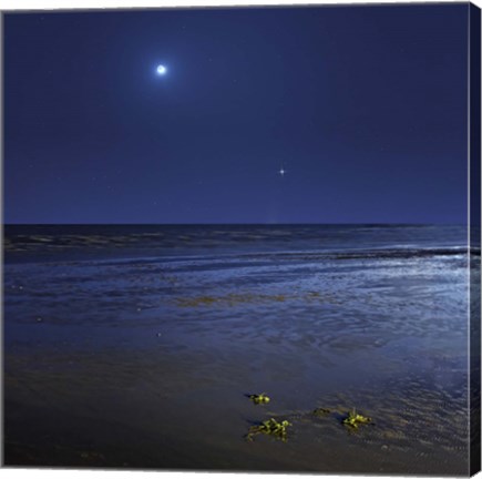 Framed Venus shines brightly below the crescent Moon from coast of Buenos Aires, Argentina Print