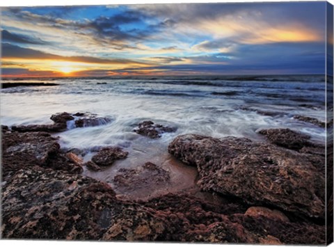 Framed seascape at sunrise from Miramar, Argentina Print