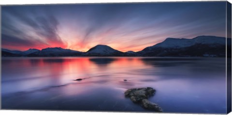 Framed Sunset over Tjeldsundet, Troms County, Norway Print