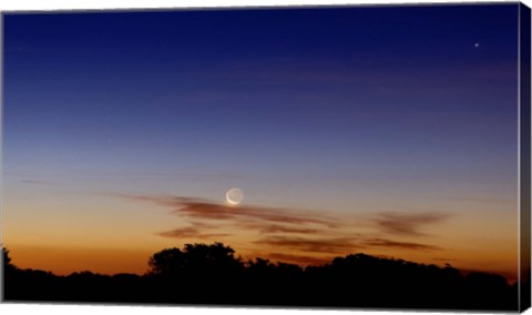 Framed Moon and Jupiter in conjunction with Jupiter&#39;s moons Print