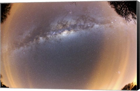 Framed Milky Way at zenital position with some thin clouds at the horizon Print