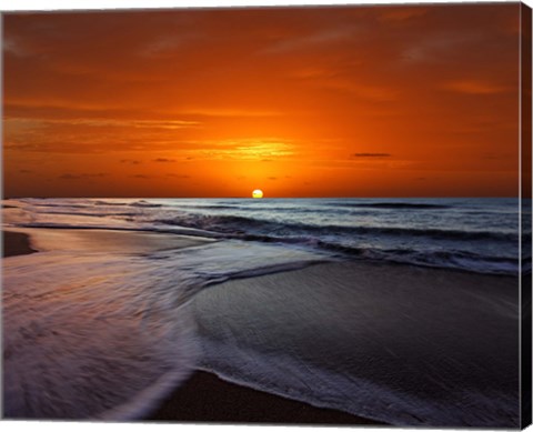 Framed Two crossing waves at sunrise in Miramar, Argentina Print