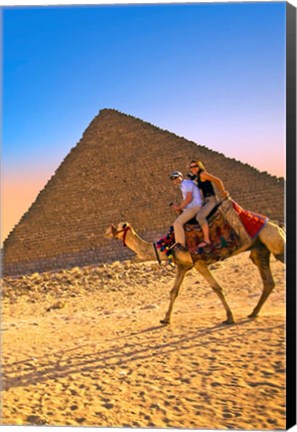 Framed Camel ride, Great Pyramids, Cairo, Giza Plateau, Egypt Print