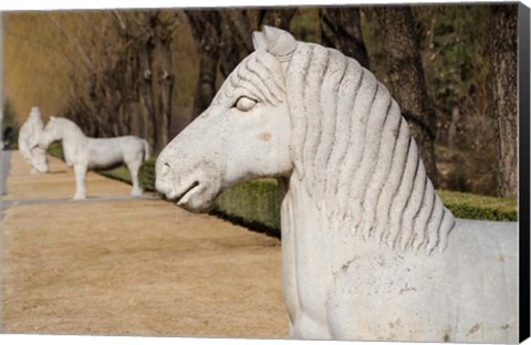 Framed Carved horse statues, Changling Sacred Was, Beijing, China Print