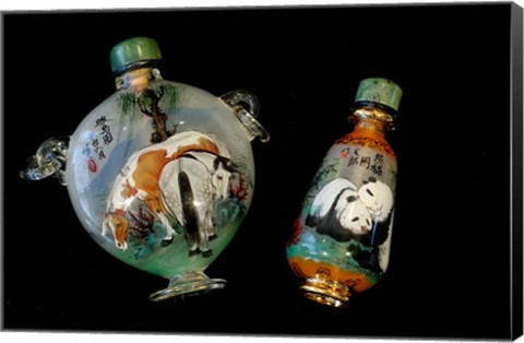 Framed Hand Painted Snuff Bottles with Jade Tops and Horse Globe, Chinese Handicrafts, China Print