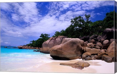 Framed Beach, La Digue in the Seychelle Islands Print