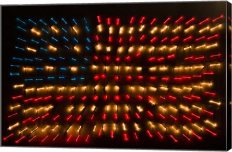 Framed Americana Flag made of zoomed Neon Lights Print