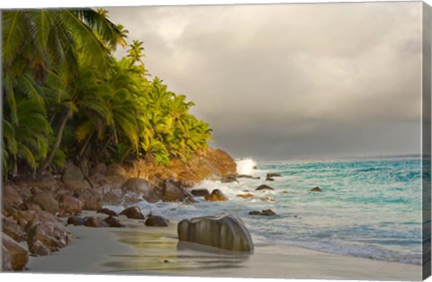 Framed Anse Beach on Fregate Island, Seychelles Print