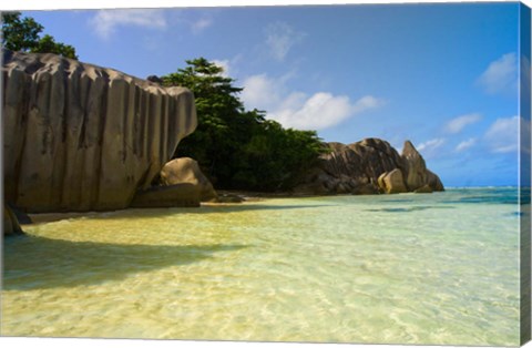 Framed Cliffs of Anse-Source D&#39;Argent, Seychelles, Africa Print