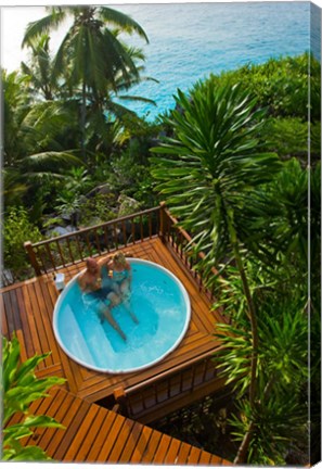 Framed Couple enjoying hot tub at Fregate Resort, Seychelles Print