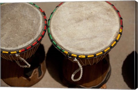 Framed Gambia, Banju, Wooden drums, musical instrument Print