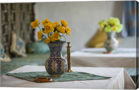 Framed Flowers and Room Detail in Dessert House, Morocco Print