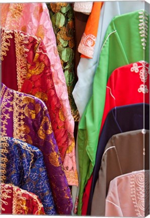 Framed Caftan Textiles, Fes Medina, Morocco Print