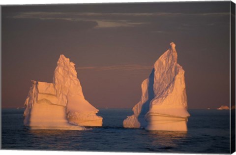 Framed Antarctic Peninsula, icebergs at midnight sunset. Print